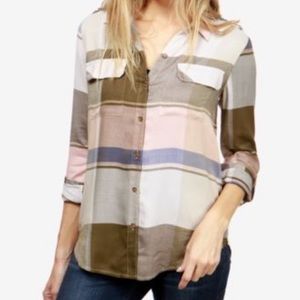 Lucky Brand Plaid Roll-Tab-Sleeve Shirt